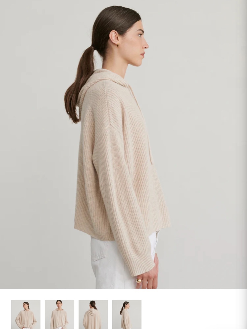 Jenni Kayne Cream Ribbed Cashmere Hoodie Sweater - Picture 4 of 6